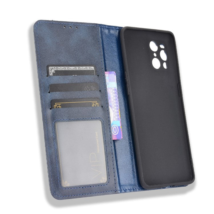 Magnetic Vintage Style Phone Case Wallet Stand Leather Cover for Oppo Find X3 / X3 Pro - Blue