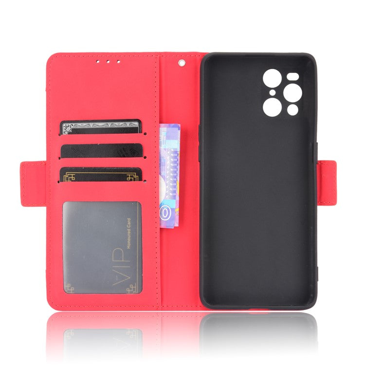 Leather Wallet Protective Case with Multiple Card Slots for Oppo Find X3 Pro / Oppo Find X3 - Red
