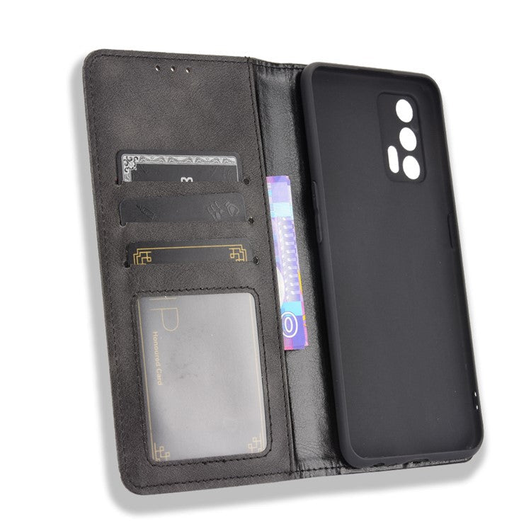 Magnetic Vintage Style Phone Case Wallet Stand Leather Cover for Oppo Realme GT 5G - Black