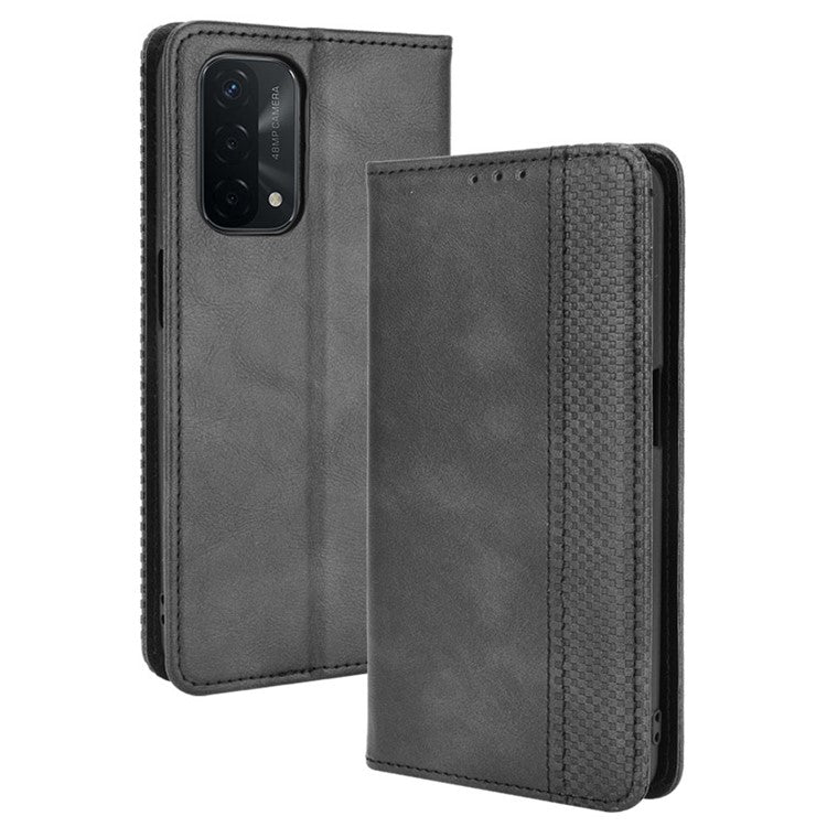 Magnetic Vintage Style Phone Case Wallet Stand Leather Cover for Oppo A93 5G / A74 5G / A54 5G - Black