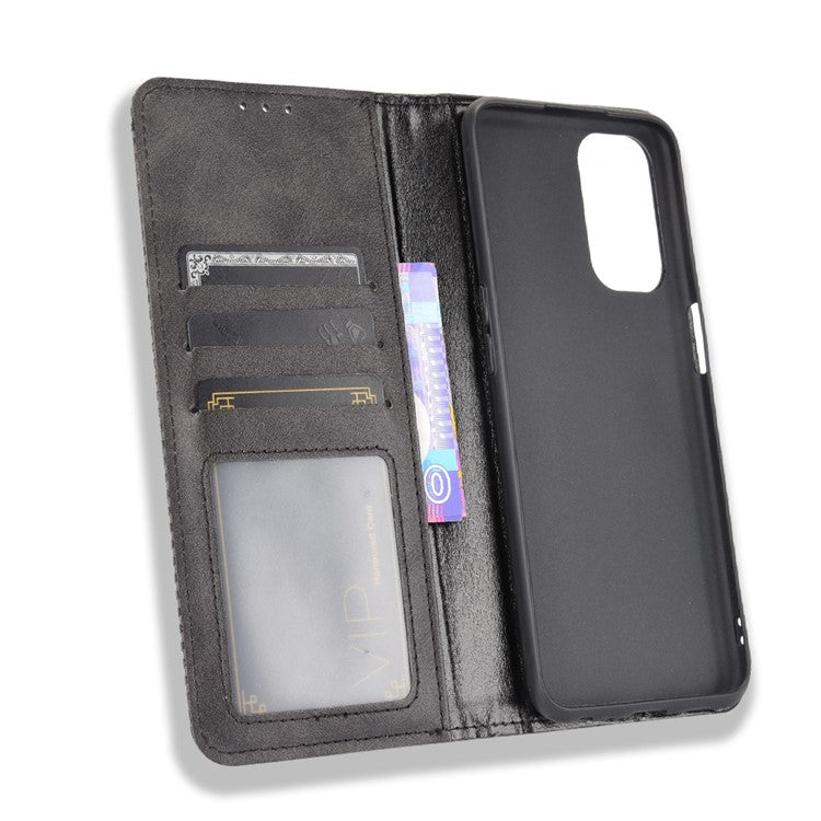 Magnetic Vintage Style Phone Case Wallet Stand Leather Cover for Oppo A93 5G / A74 5G / A54 5G - Black