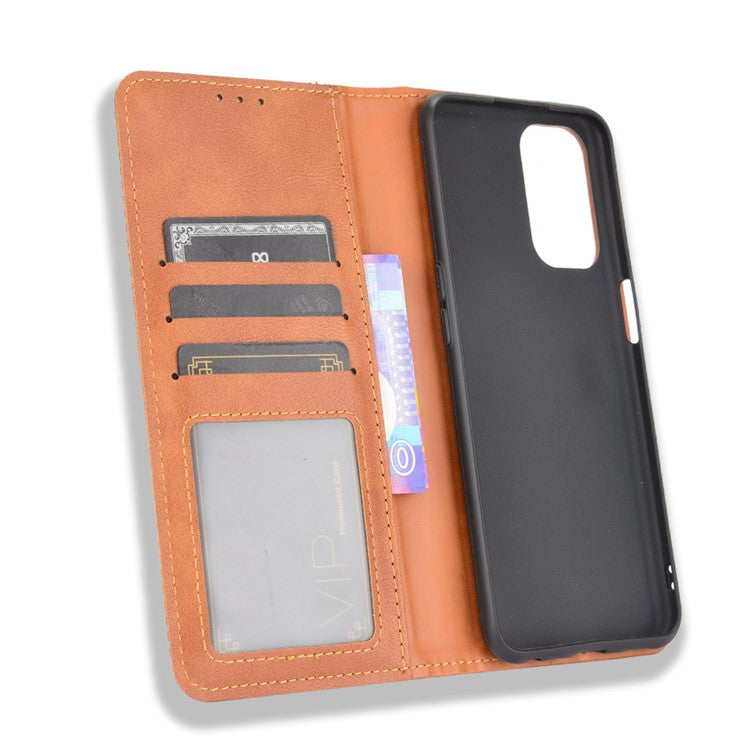Magnetic Vintage Style Phone Case Wallet Stand Leather Cover for Oppo A93 5G / A74 5G / A54 5G - Brown