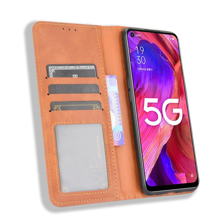 Magnetic Vintage Style Phone Case Wallet Stand Leather Cover for Oppo A93 5G / A74 5G / A54 5G - Brown