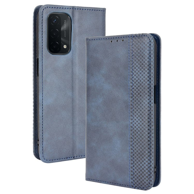 Magnetic Vintage Style Phone Case Wallet Stand Leather Cover for Oppo A93 5G / A74 5G / A54 5G - Blue