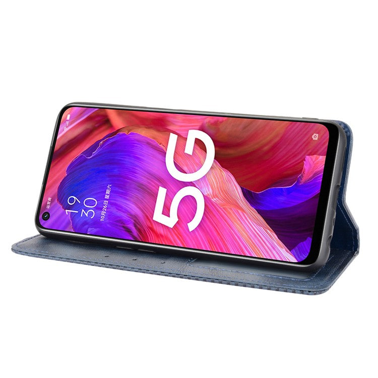 Magnetic Vintage Style Phone Case Wallet Stand Leather Cover for Oppo A93 5G / A74 5G / A54 5G - Blue