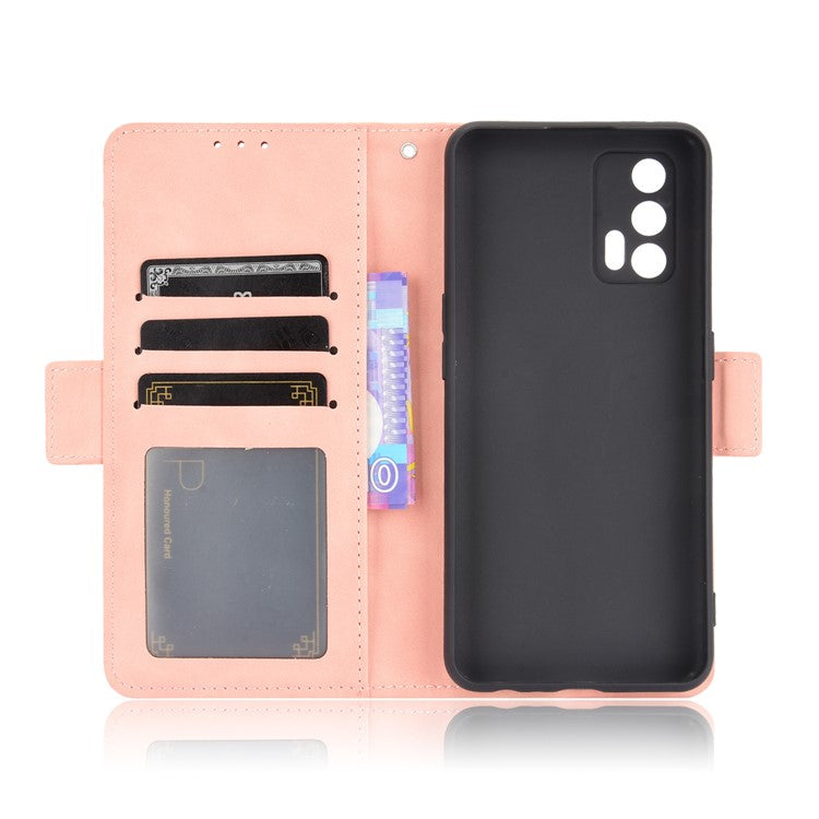 Leather Wallet Protective Case with Multiple Card Slots for Oppo Realme GT 5G - Pink