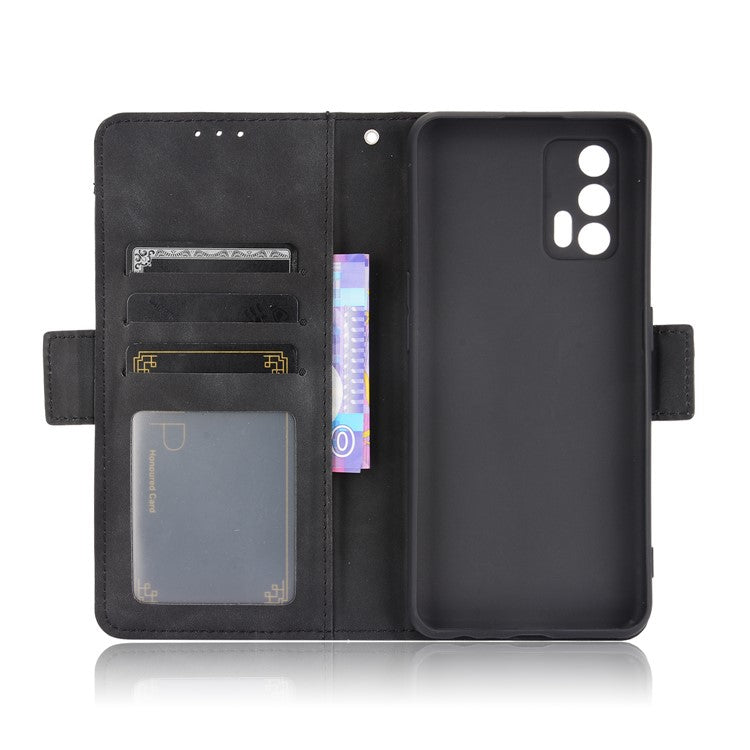 Leather Wallet Protective Case with Multiple Card Slots for Oppo Realme GT 5G - Black