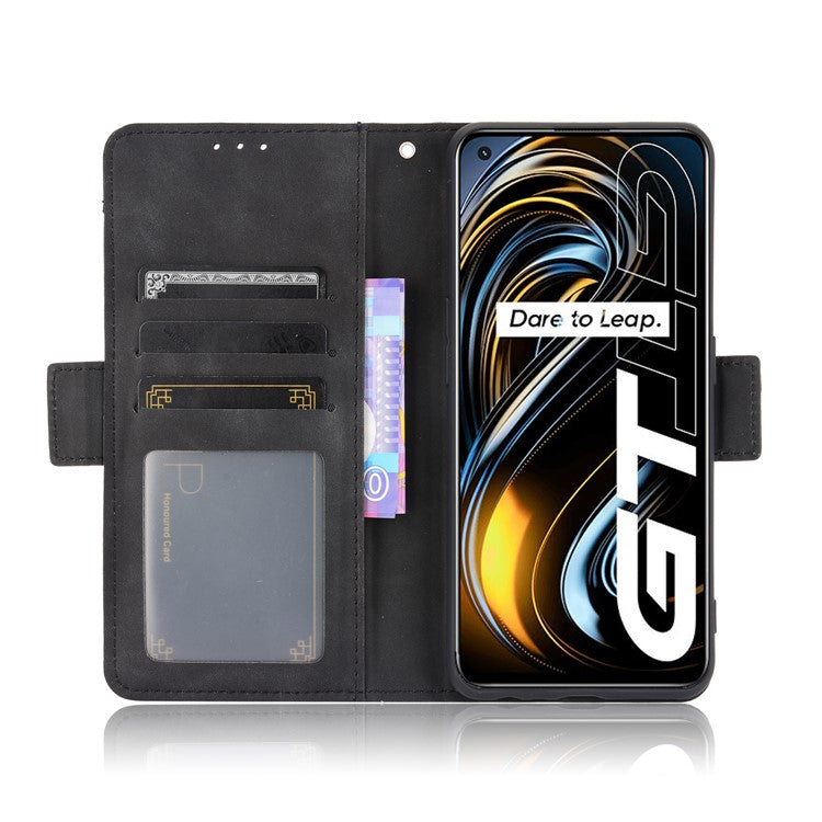 Leather Wallet Protective Case with Multiple Card Slots for Oppo Realme GT 5G - Black
