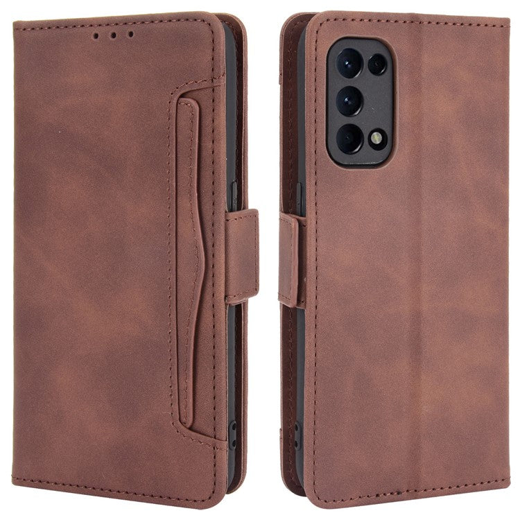 Leather Wallet Protective Case with Multiple Card Slots for Oppo Reno5 4G / Reno5 K / Reno5 5G / Find X3 Lite Stand Function Phone Cover - Brown