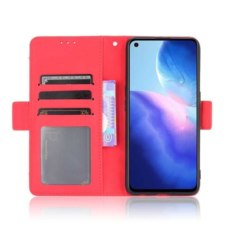 Leather Wallet Protective Case with Multiple Card Slots for Oppo Reno5 4G / Reno5 K / Reno5 5G / Find X3 Lite Stand Function Phone Cover - Red