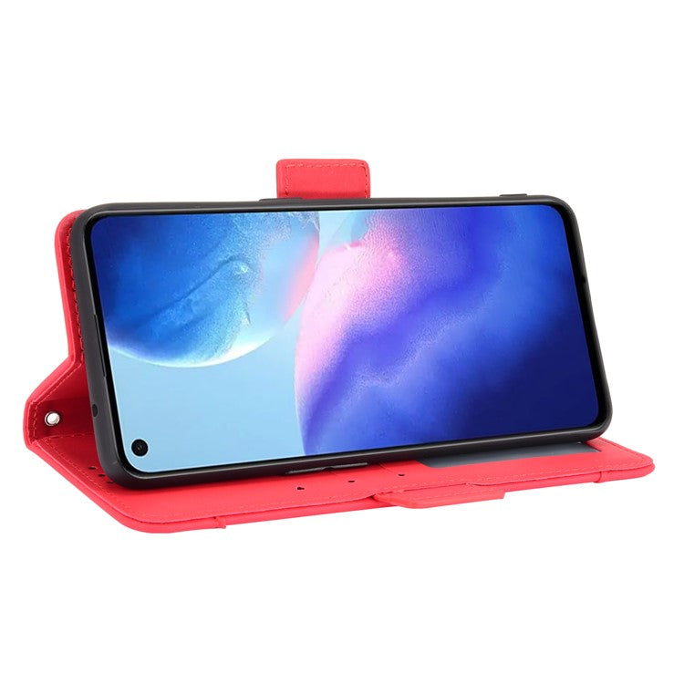Leather Wallet Protective Case with Multiple Card Slots for Oppo Reno5 4G / Reno5 K / Reno5 5G / Find X3 Lite Stand Function Phone Cover - Red
