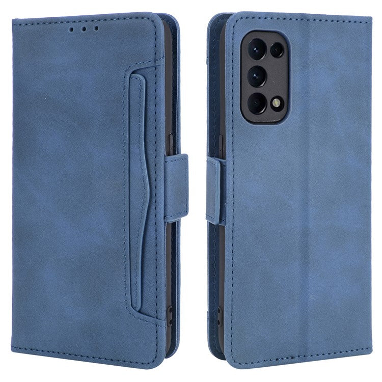 Leather Wallet Protective Case with Multiple Card Slots for Oppo Reno5 4G / Reno5 K / Reno5 5G / Find X3 Lite Stand Function Phone Cover - Blue