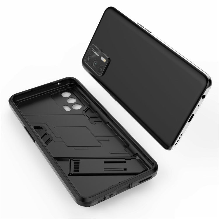 Shockproof PC + TPU Hybrid Phone Case Cover Kickstand for Oppo Realme GT 5G - Black
