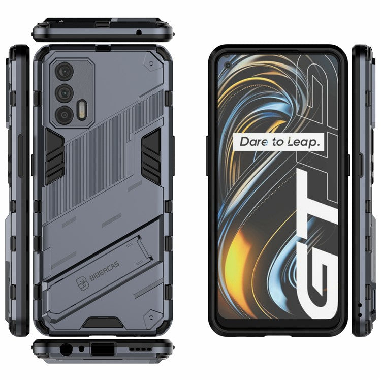 Shockproof PC + TPU Hybrid Phone Case Cover Kickstand for Oppo Realme GT 5G - Purple / Blue