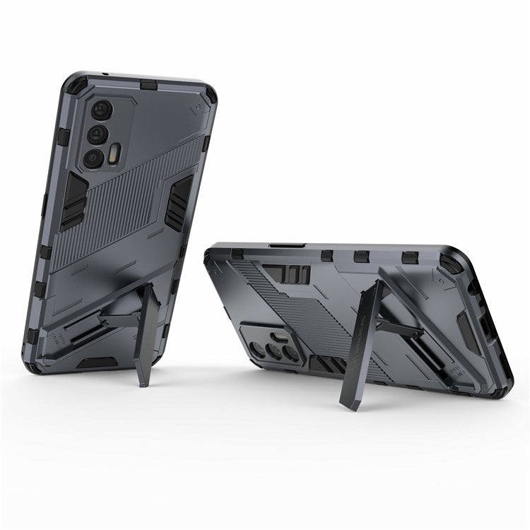 Shockproof PC + TPU Hybrid Phone Case Cover Kickstand for Oppo Realme GT 5G - Purple / Blue