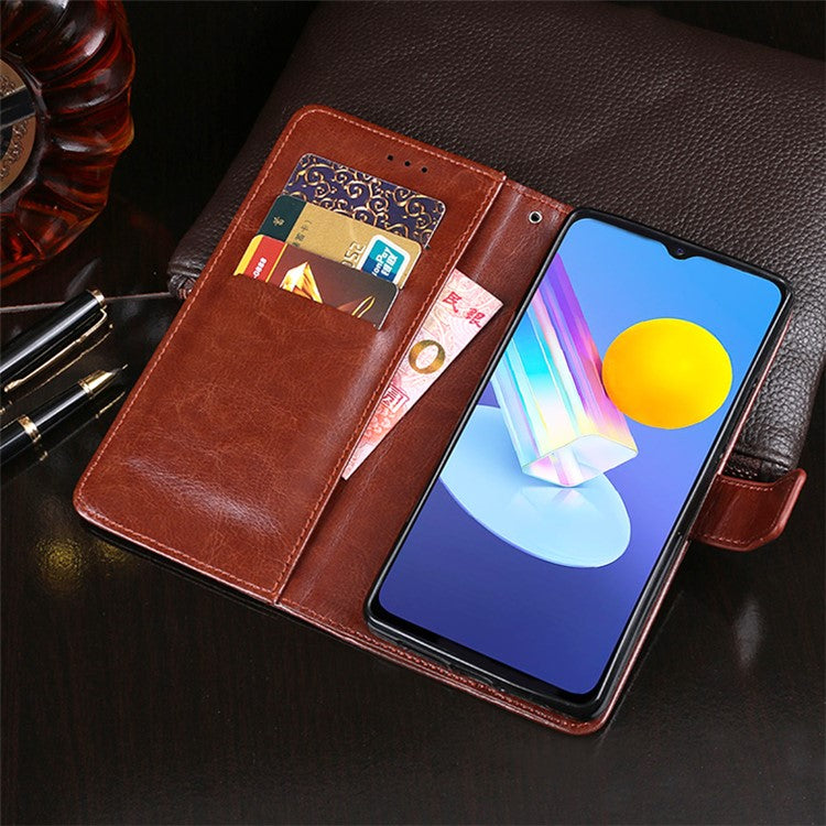 IDEWEI Crazy Horse Texture Leather Phone Cover Case with Wallet Stand for vivo Y72 5G - Black
