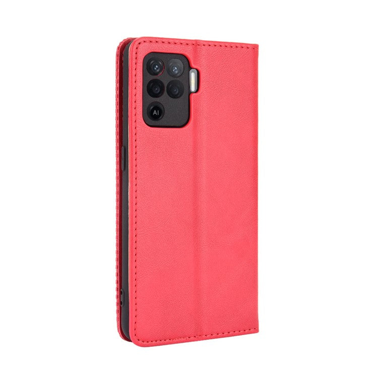 Vintage Style Leather Wallet Case for OPPO A94 4G/F19 Pro 4G/Reno5 F - Red