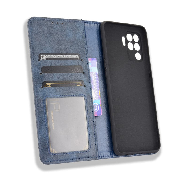 Vintage Style Leather Wallet Case for OPPO A94 4G/F19 Pro 4G/Reno5 F - Blue