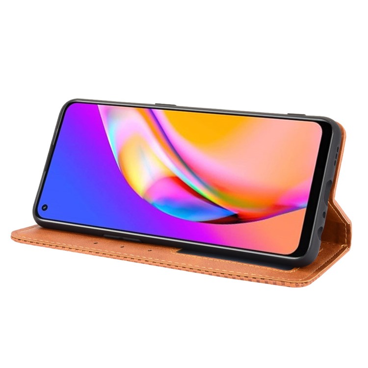 Vintage Style Leather Wallet Case for OPPO A94 4G/F19 Pro 4G/Reno5 F - Brown