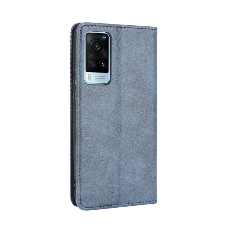 Vintage Style Leather Wallet Phone Case for vivo X60 - Blue