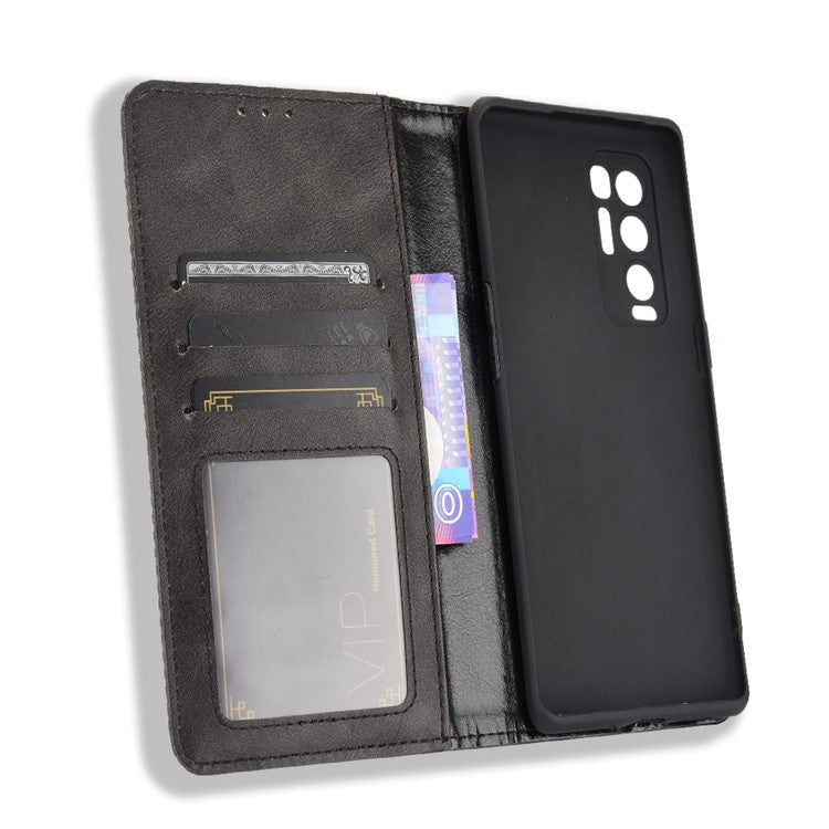 Vintage Style PU Leather Wallet Case for OPPO Reno5 Pro Plus/Find X3 Neo - Black
