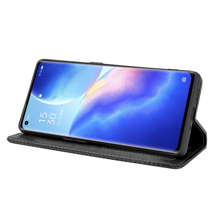 Vintage Style PU Leather Wallet Case for OPPO Reno5 Pro Plus/Find X3 Neo - Black