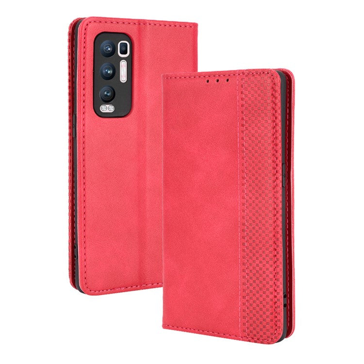 Vintage Style PU Leather Wallet Case for OPPO Reno5 Pro Plus/Find X3 Neo - Red