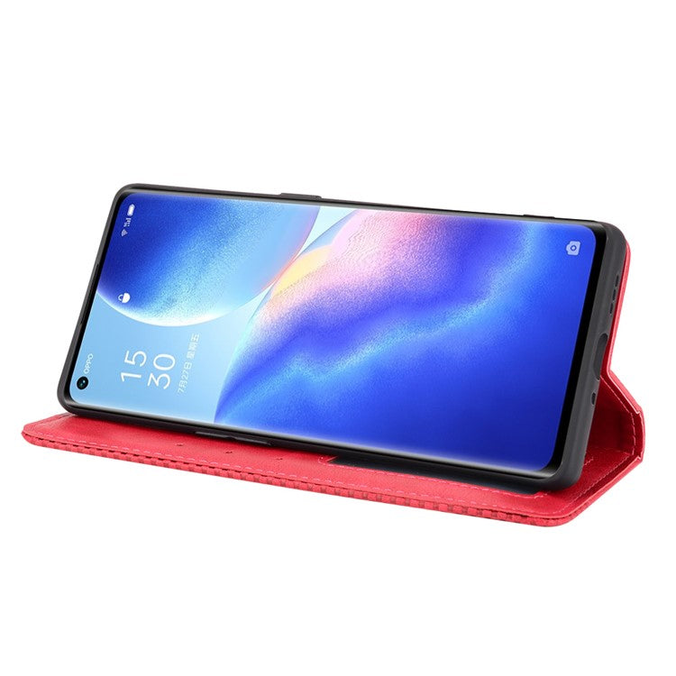 Vintage Style PU Leather Wallet Case for OPPO Reno5 Pro Plus/Find X3 Neo - Red