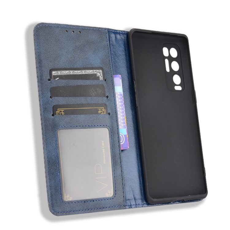 Vintage Style PU Leather Wallet Case for OPPO Reno5 Pro Plus/Find X3 Neo - Blue