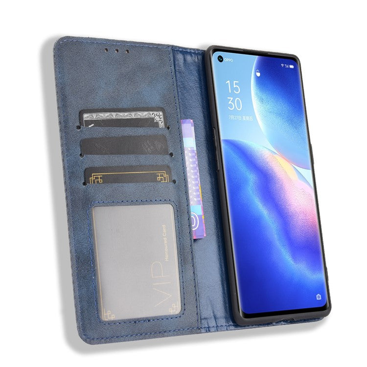Vintage Style PU Leather Wallet Case for OPPO Reno5 Pro Plus/Find X3 Neo - Blue