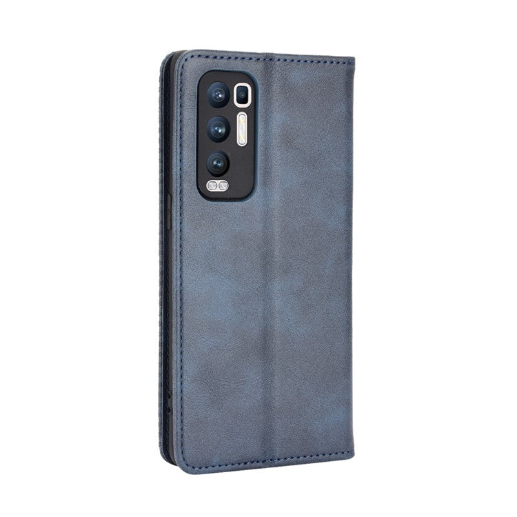 Vintage Style PU Leather Wallet Case for OPPO Reno5 Pro Plus/Find X3 Neo - Blue