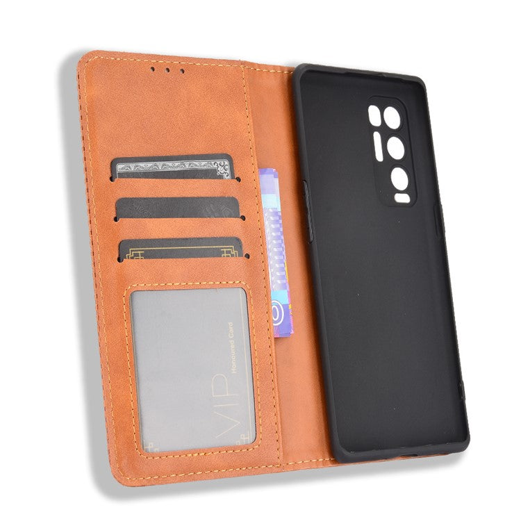 Vintage Style PU Leather Wallet Case for OPPO Reno5 Pro Plus/Find X3 Neo - Brown
