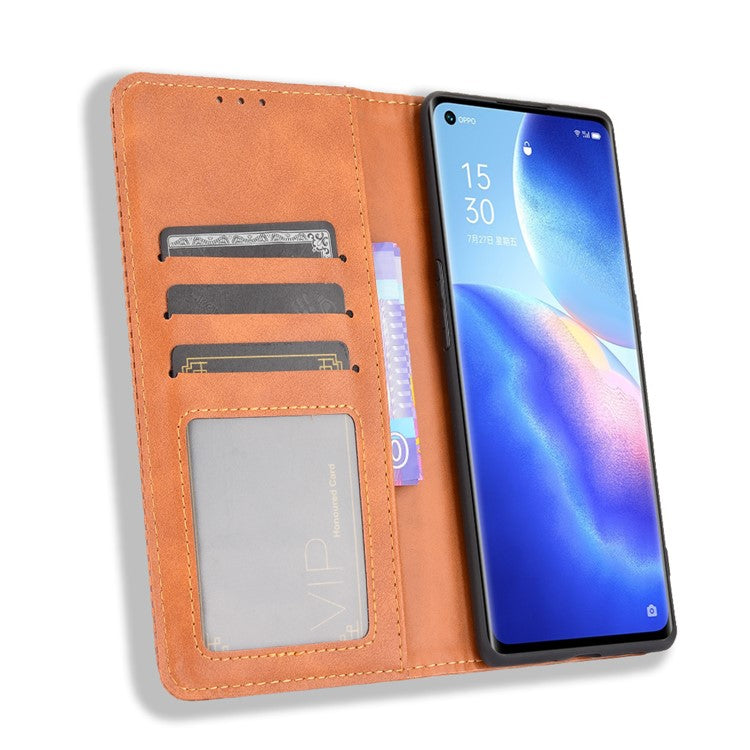 Vintage Style PU Leather Wallet Case for OPPO Reno5 Pro Plus/Find X3 Neo - Brown
