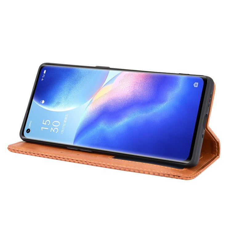 Vintage Style PU Leather Wallet Case for OPPO Reno5 Pro Plus/Find X3 Neo - Brown