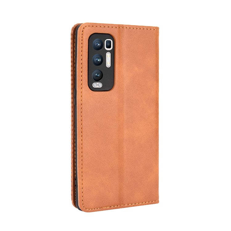 Vintage Style PU Leather Wallet Case for OPPO Reno5 Pro Plus/Find X3 Neo - Brown
