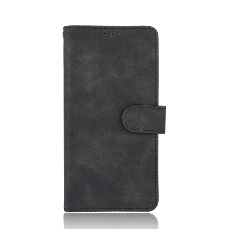 Silky Touch Leather Wallet Case Phone Shell for Realme GT - Black