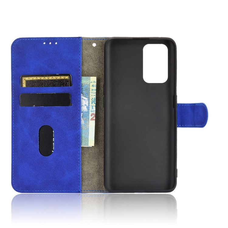 Silky Touch Leather Wallet Case Phone Shell for Realme GT - Blue