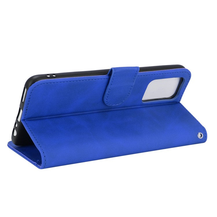 Silky Touch Leather Wallet Case Phone Shell for Realme GT - Blue