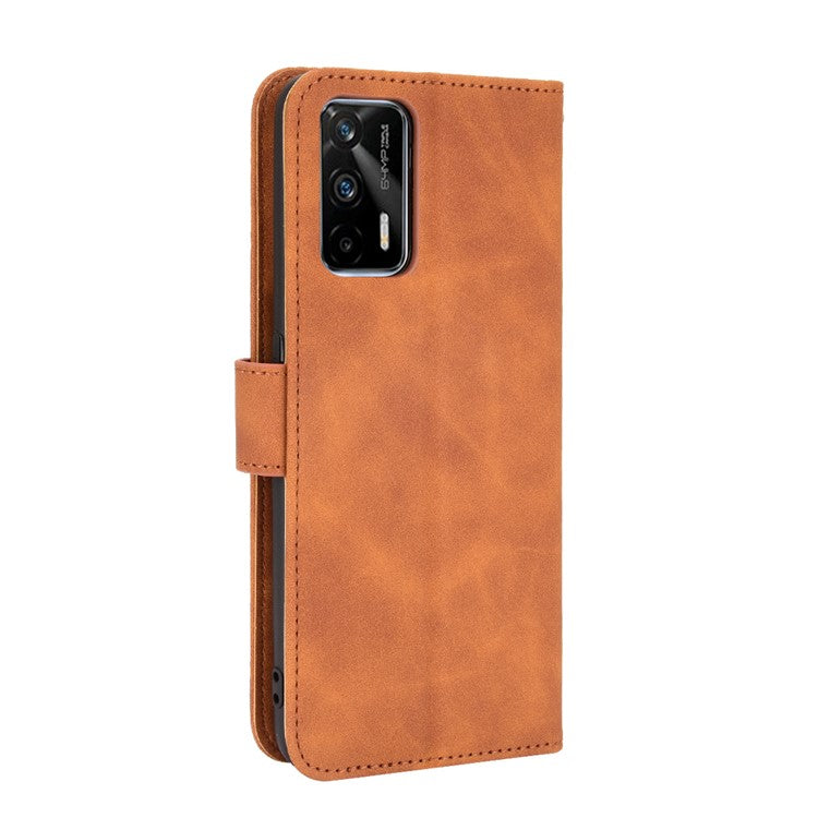 Silky Touch Leather Wallet Case Phone Shell for Realme GT - Brown