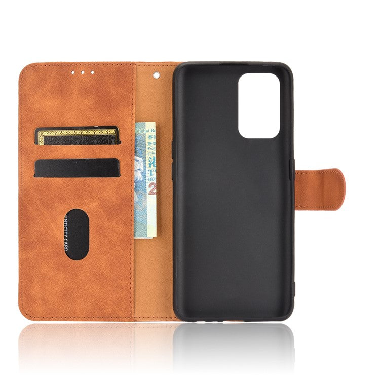 Silky Touch Leather Wallet Case Phone Shell for Realme GT - Brown