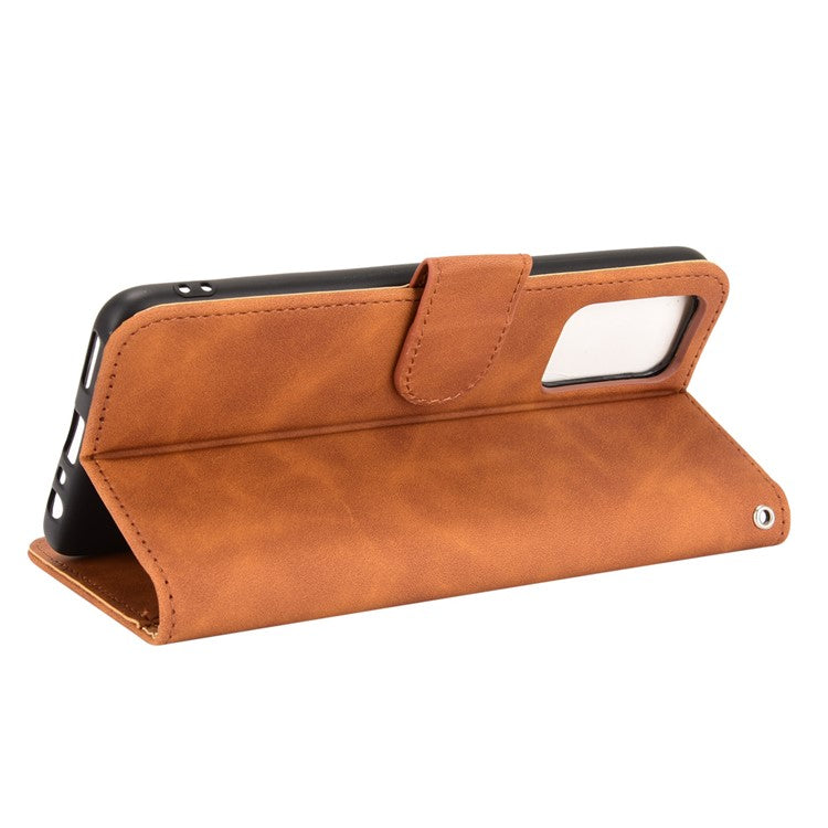 Silky Touch Leather Wallet Case Phone Shell for Realme GT - Brown