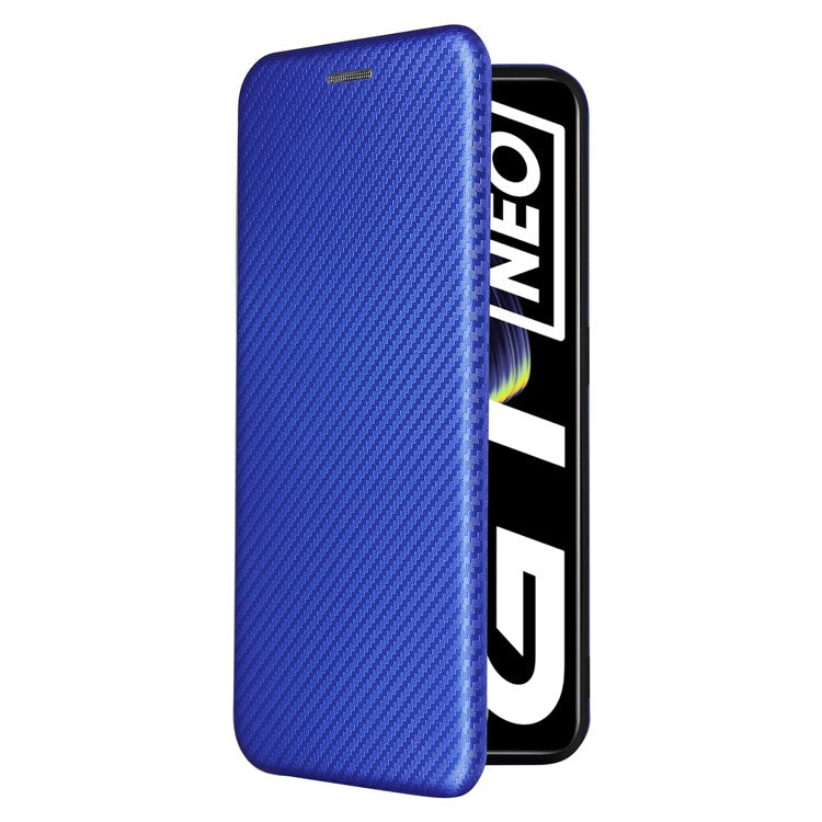 Auto-absorbed Carbon Fiber Texture Stand Cover for Realme GT 5G Leather Case - Blue