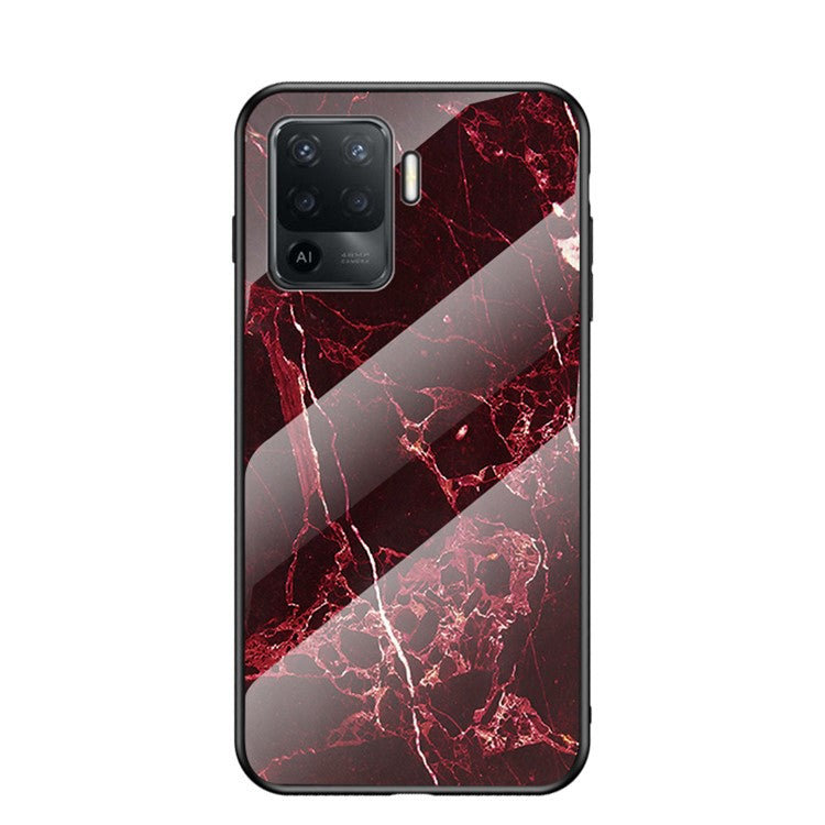Marbling Pattern Design Well-Protected Anti-Scratch Tempered Glass Cell Phone Cover for Oppo A94/F19 Pro - Blood Red Marble
