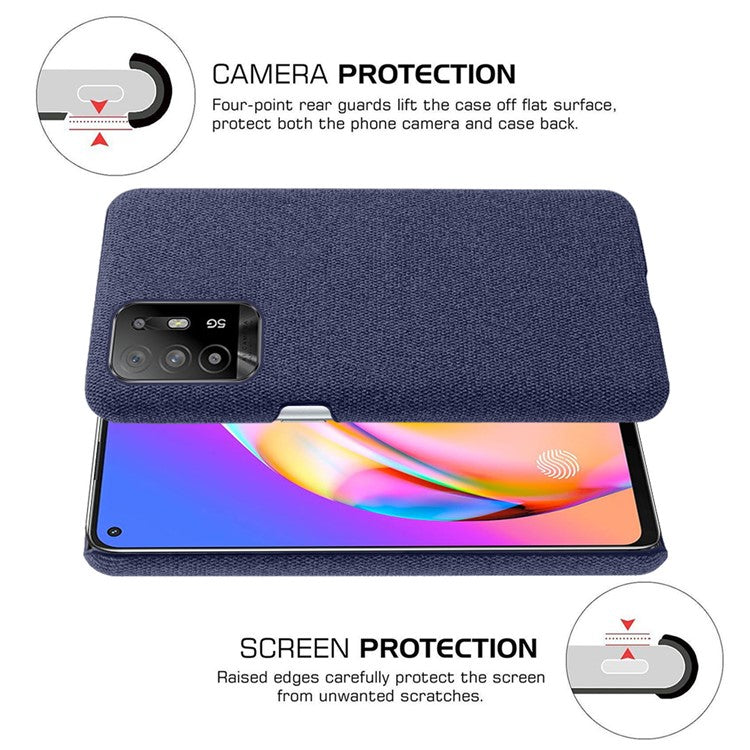 KSQ Well-Protected Plain Cloth Texture Plastic Hard Cover Case for Oppo F19 Pro+ 5G/Reno5 Z/A94 5G - Blue