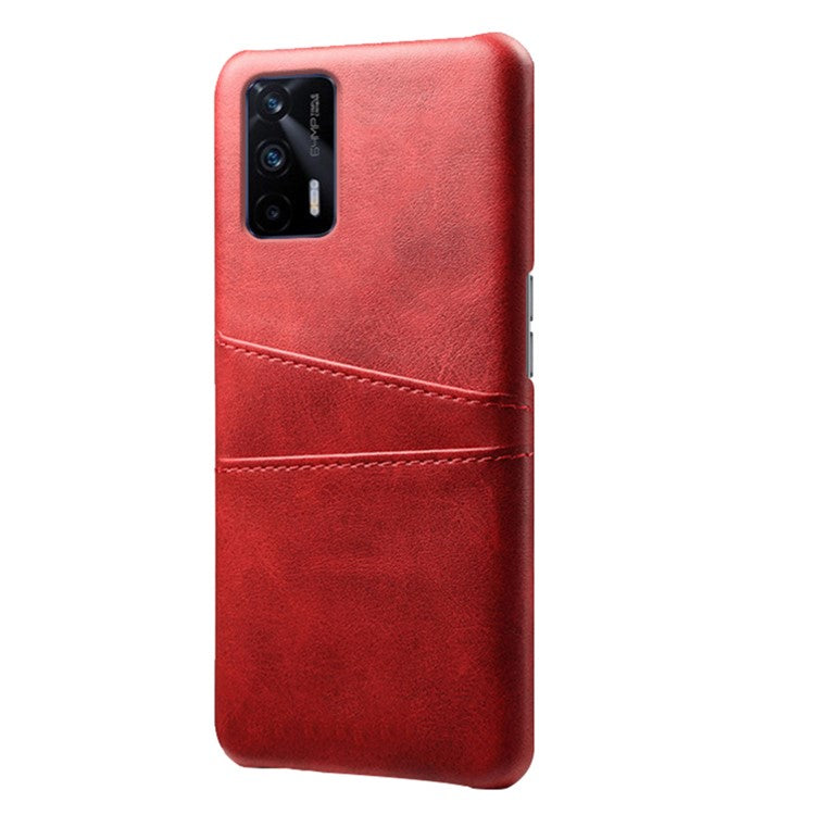 KSQ Double Card Slots PU Leather Coated PC Back Shell for Realme GT 5G - Red