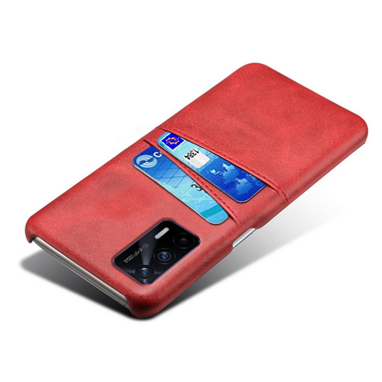 KSQ Double Card Slots PU Leather Coated PC Back Shell for Realme GT 5G - Red