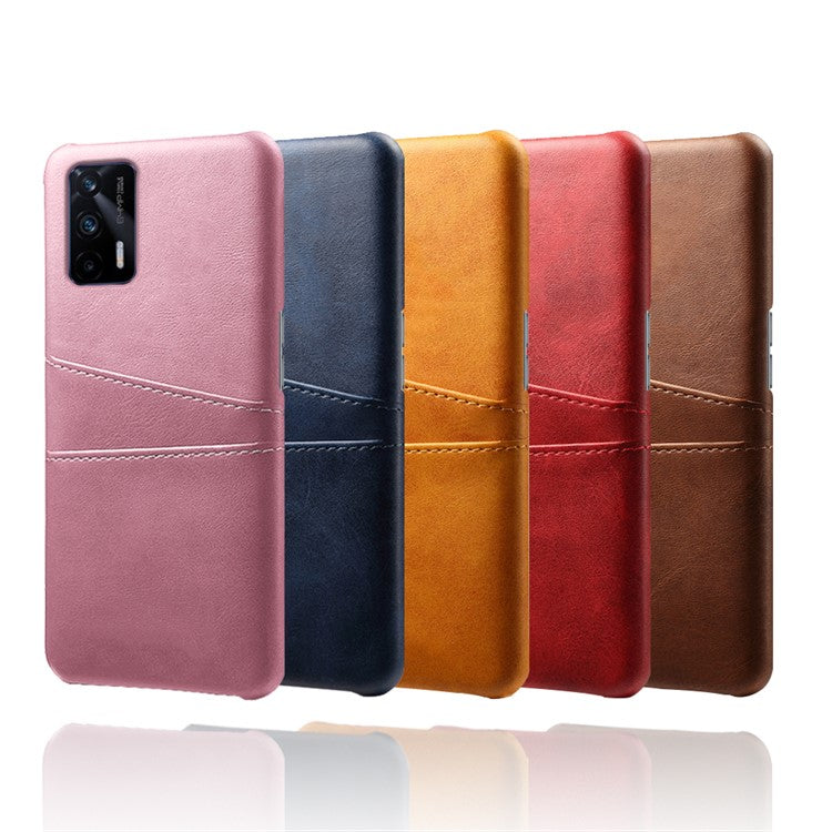 KSQ Double Card Slots PU Leather Coated PC Back Shell for Realme GT 5G - Red