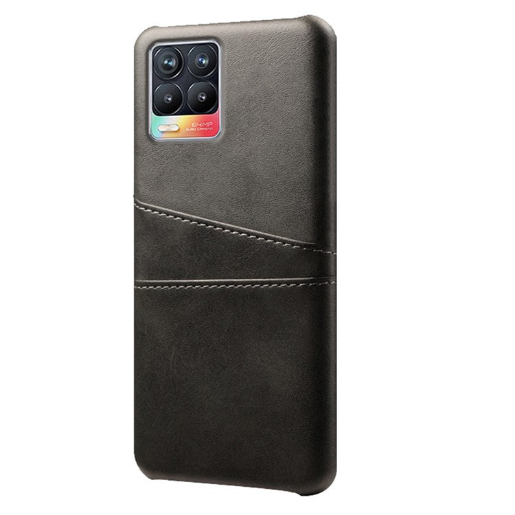 KSQ Double Card Slots PU Leather Coated PC Shell Cover Case for Realme 8 Pro/8 - Black