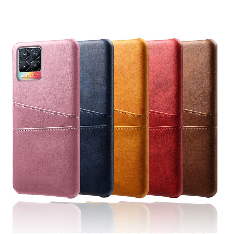 KSQ Double Card Slots PU Leather Coated PC Shell Cover Case for Realme 8 Pro/8 - Black