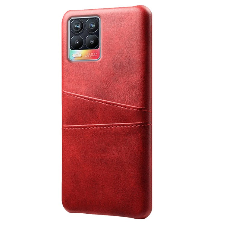 KSQ Double Card Slots PU Leather Coated PC Shell Cover Case for Realme 8 Pro/8 - Red